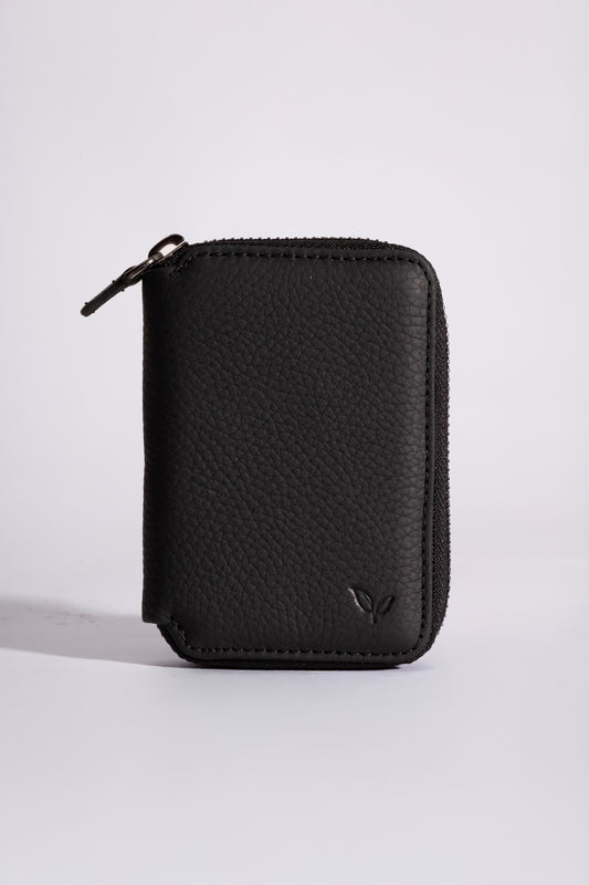 Zeas - Unisex Siyah Zip Around Hakiki Deri Cüzdan