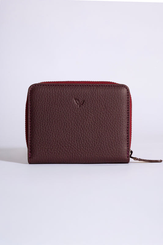 Vera - Kadın Bordo Zip Around Hakiki Deri Cüzdan