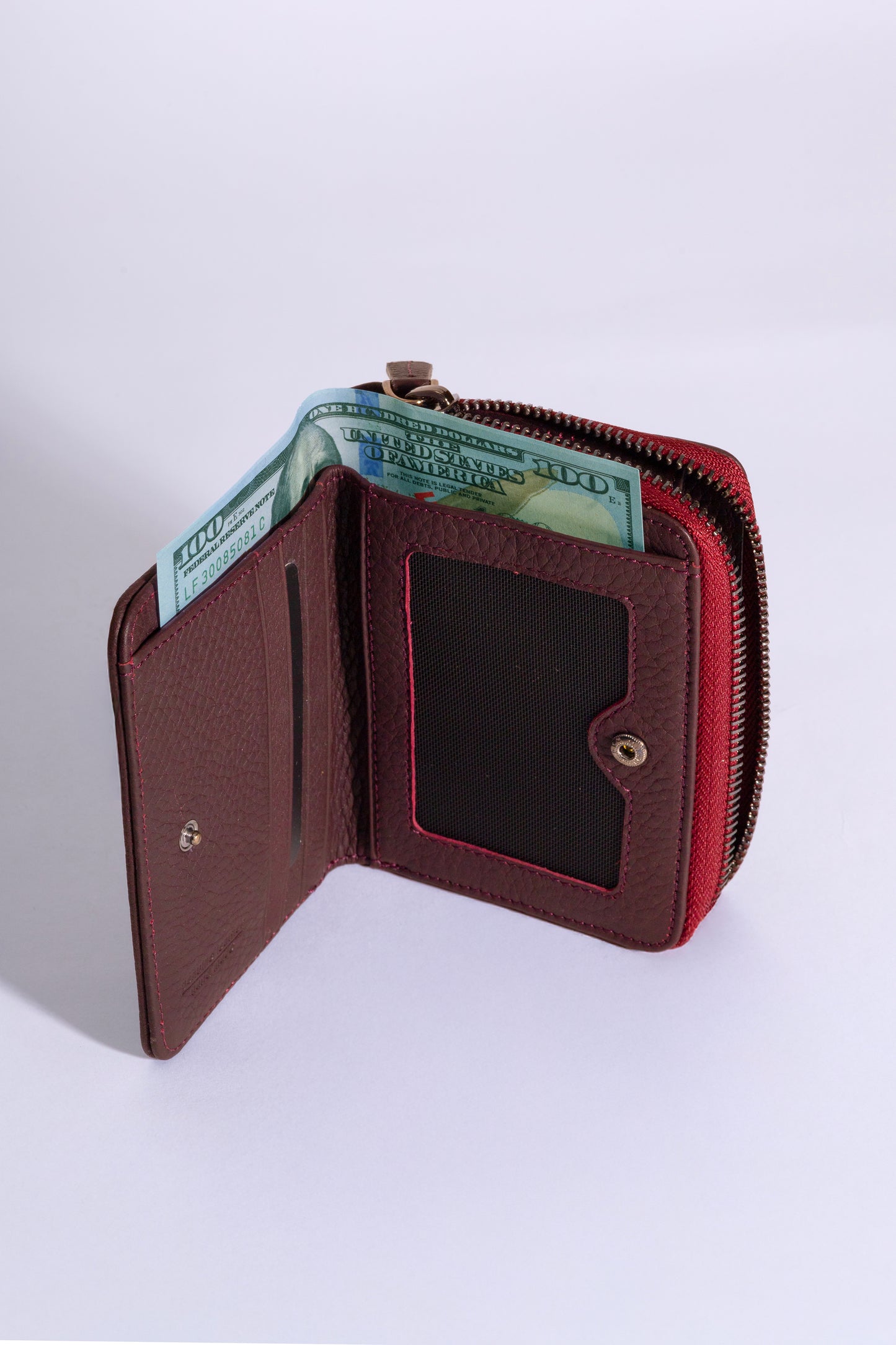 Vera - Kadın Bordo Zip Around Hakiki Deri Cüzdan