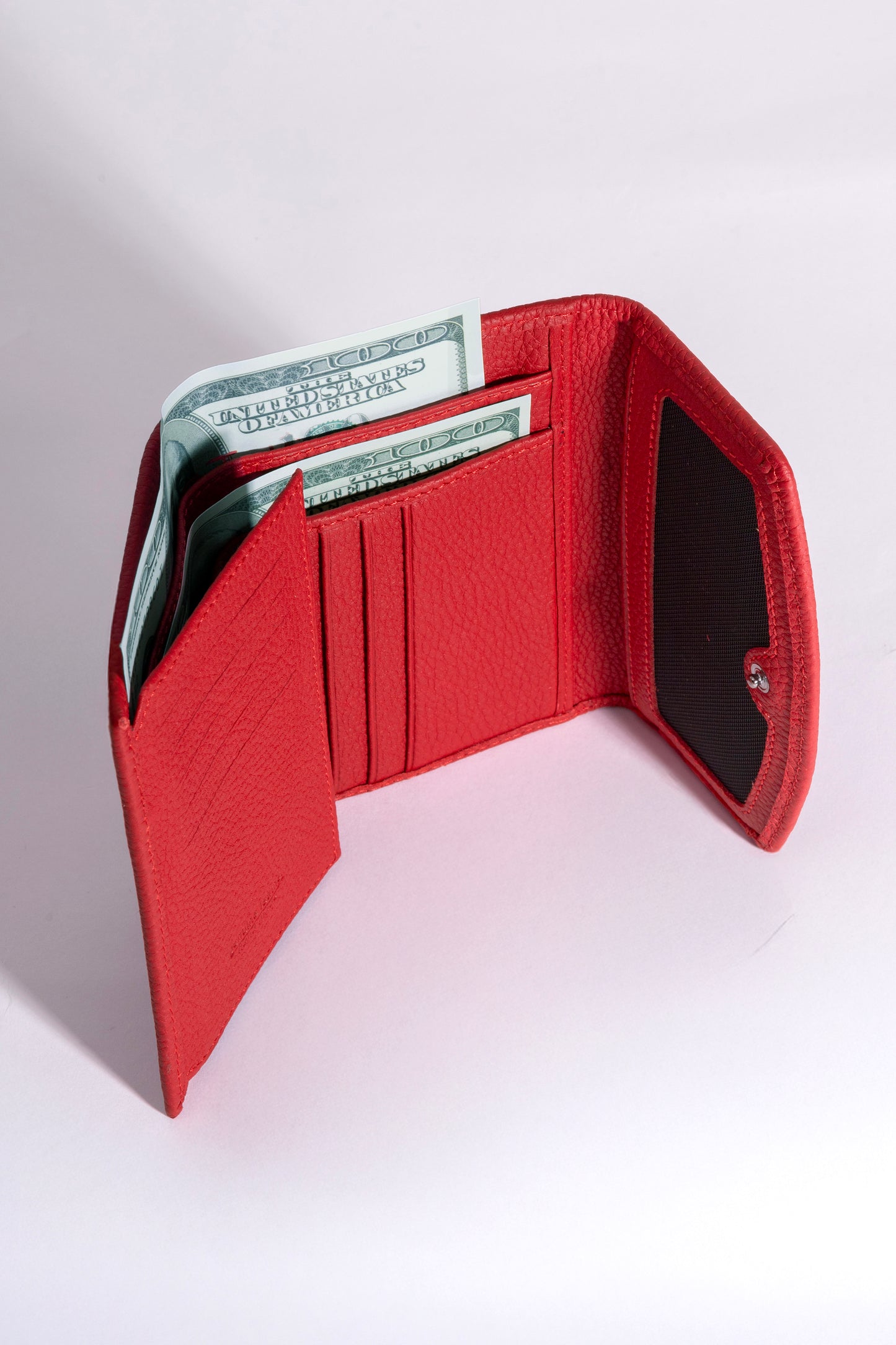Perle - Kadın Kırmızı Trifold Hakiki Deri Cüzdan
