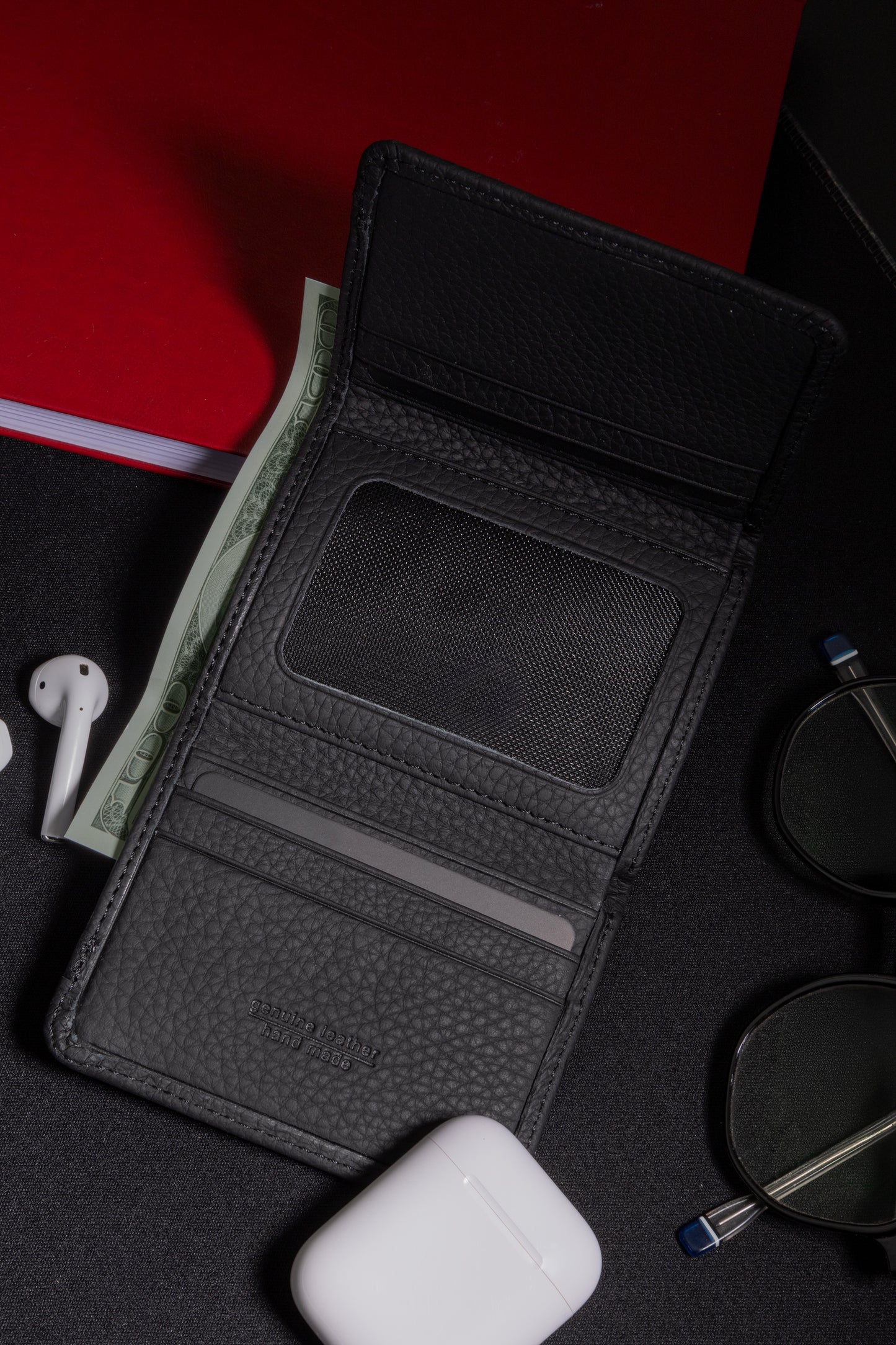 Magnus - Unisex Siyah Trifold Hakiki Deri Cüzdan