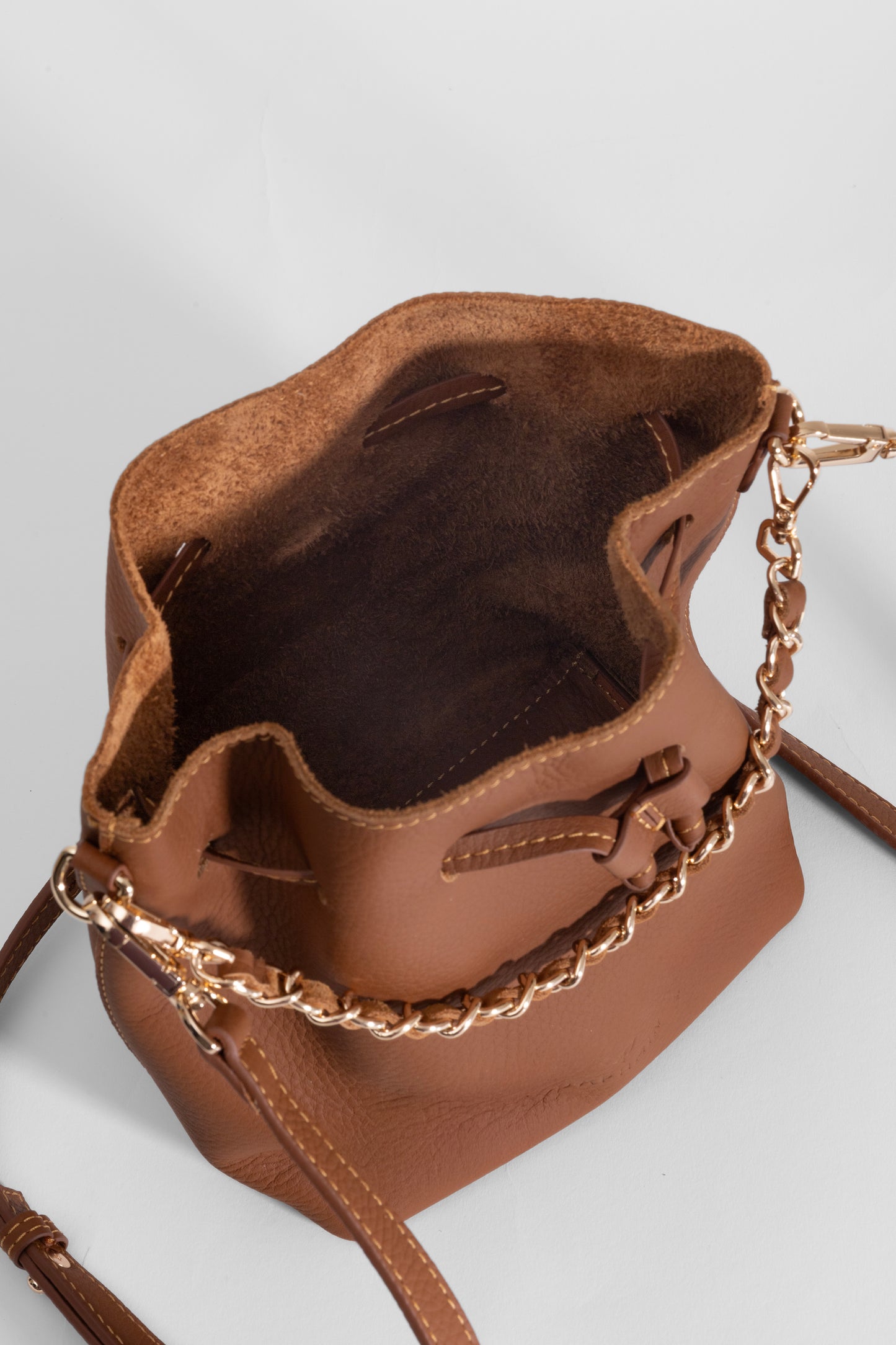 Sorellina Mini Bucket - Hakiki Deri Taba Büzgülü Çanta