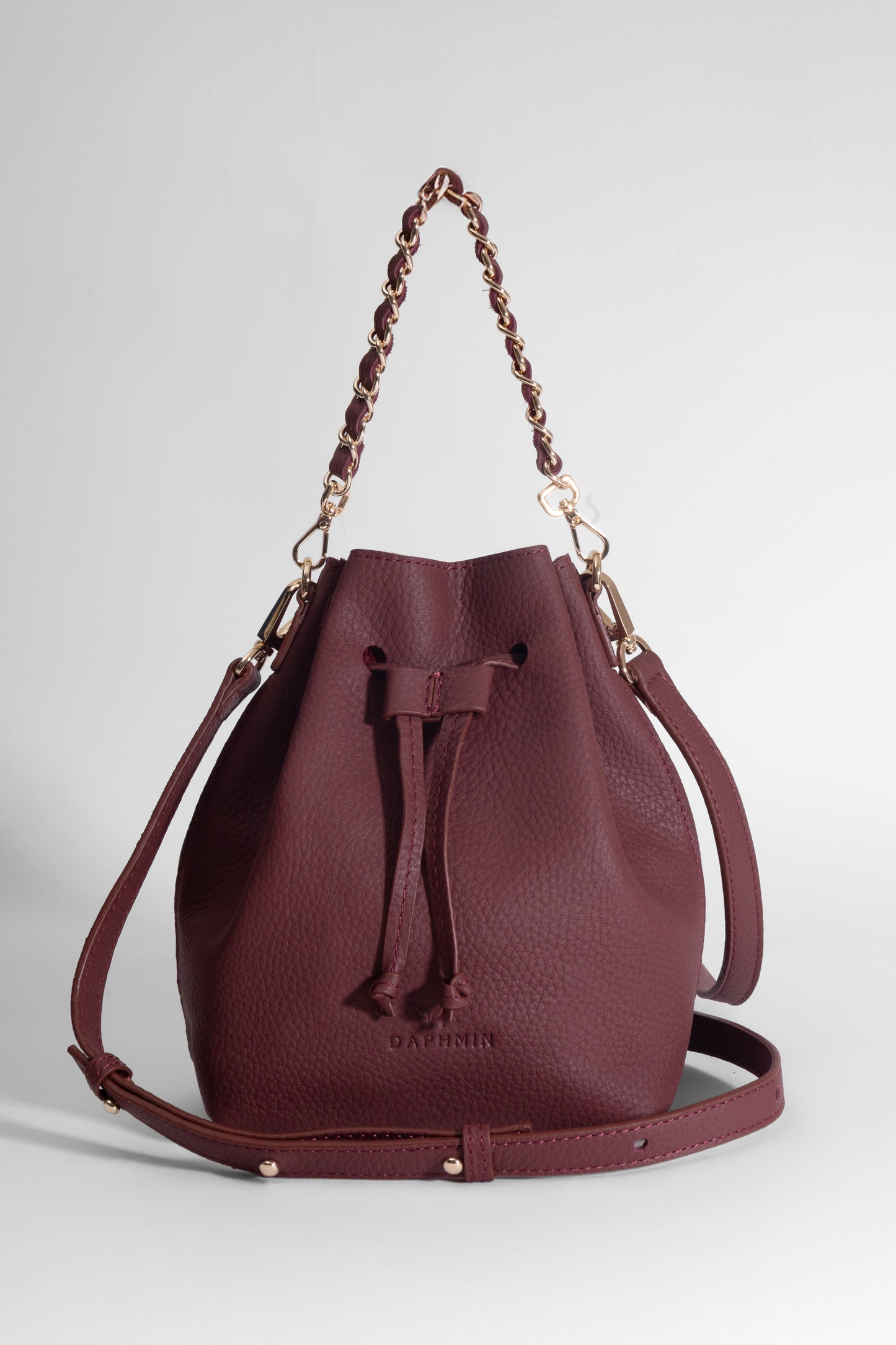 Sorellina Mini Bucket - Hakiki Deri Bordo Büzgülü Çanta