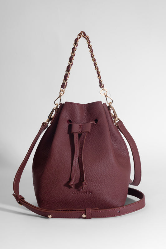 Sorellina Mini Bucket - Hakiki Deri Bordo Büzgülü Çanta
