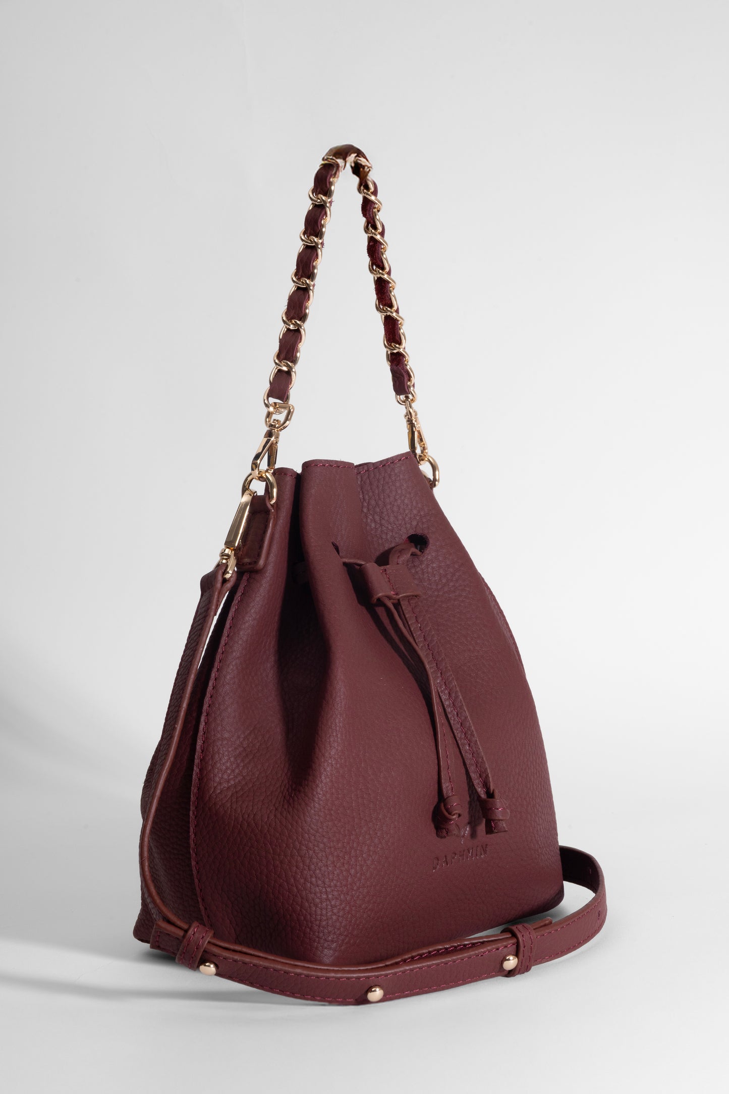 Sorellina Mini Bucket - Hakiki Deri Bordo Büzgülü Çanta