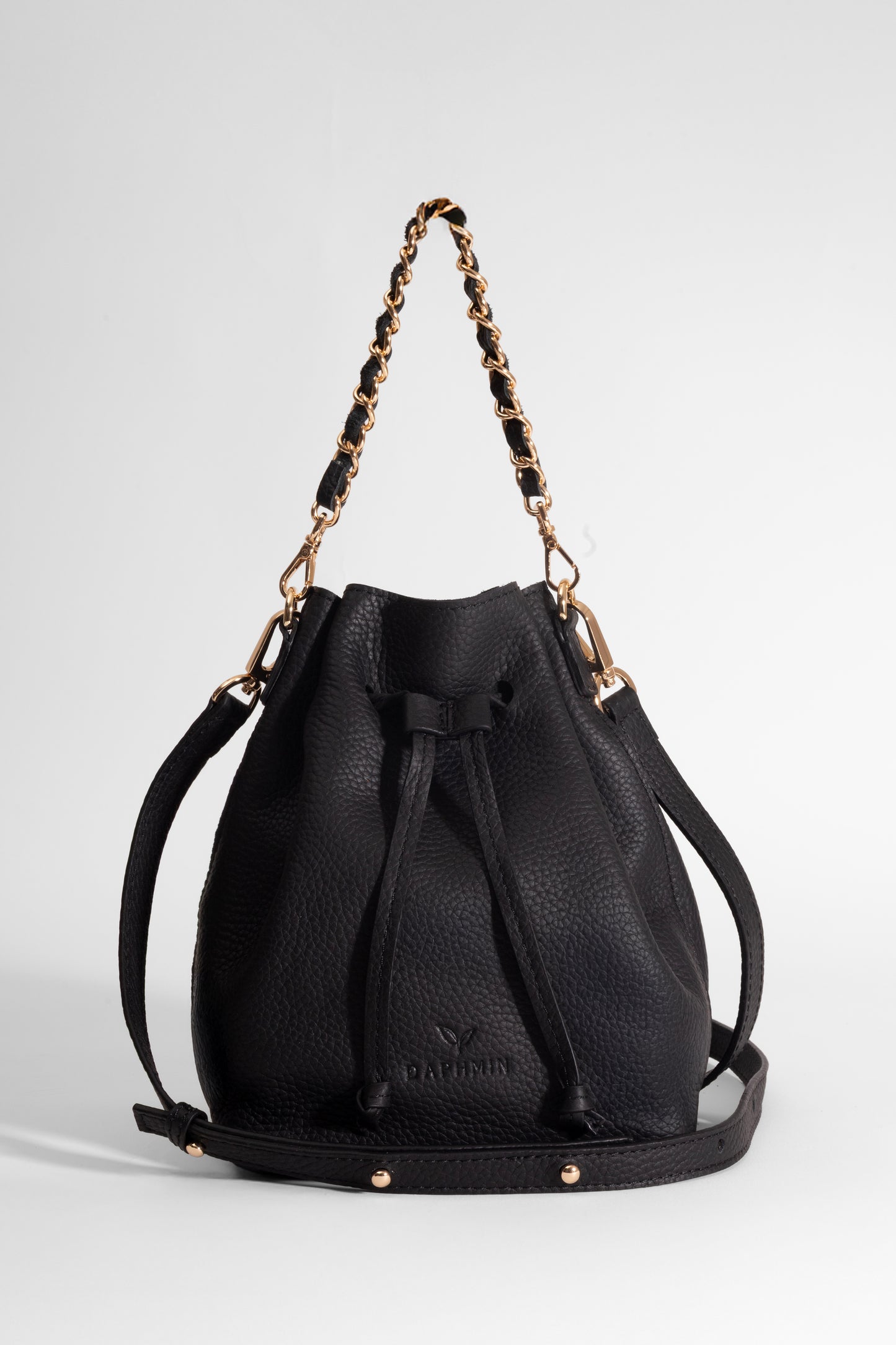 Sorellina Mini Bucket - Hakiki Deri Siyah Büzgülü Çanta