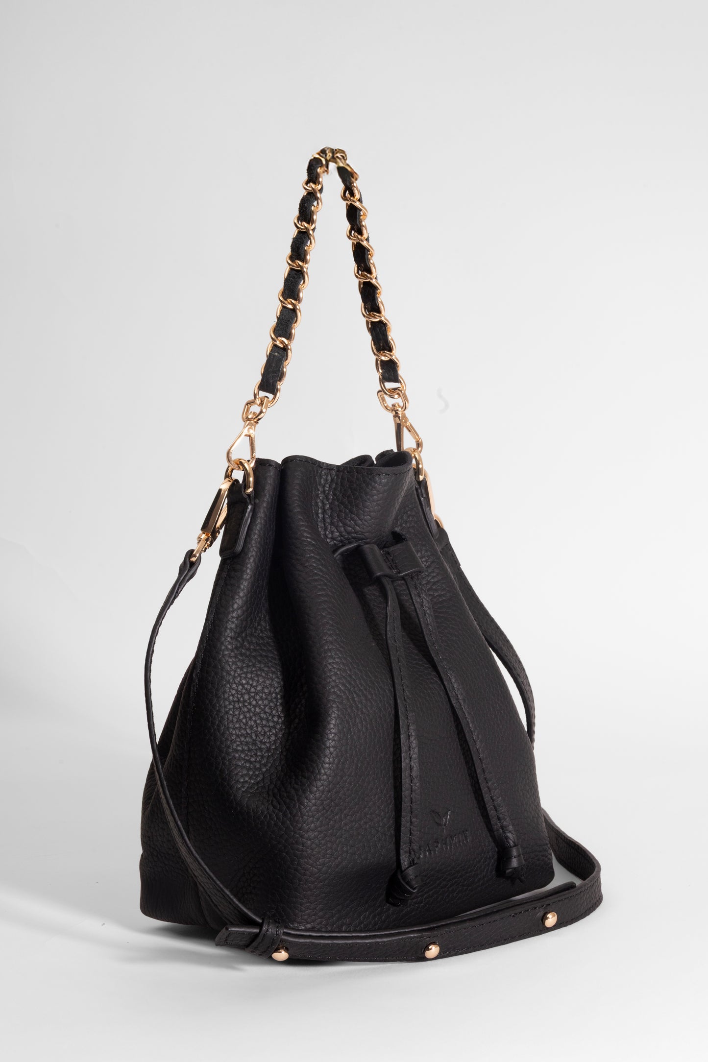 Sorellina Mini Bucket - Hakiki Deri Siyah Büzgülü Çanta