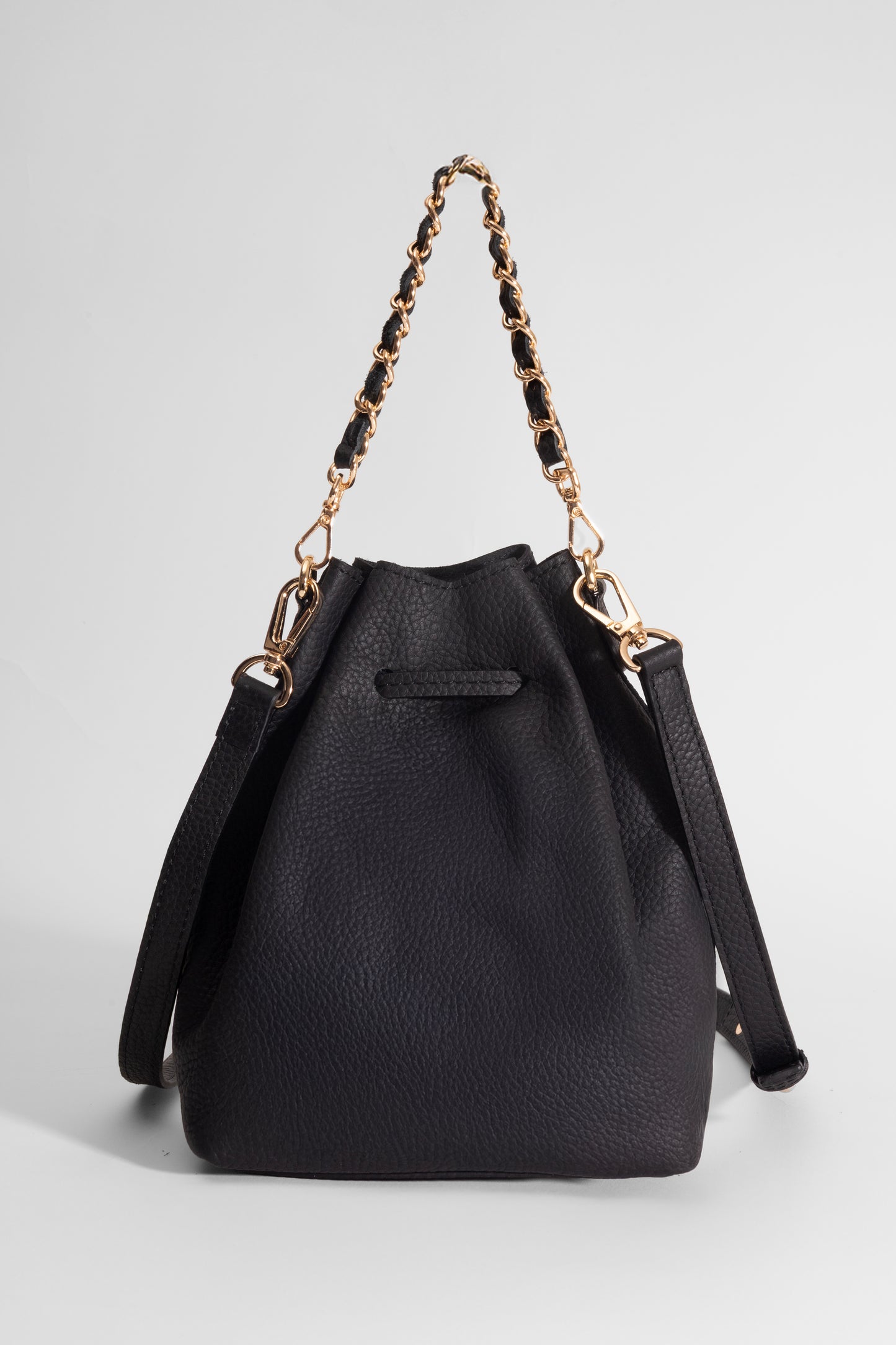 Sorellina Mini Bucket - Hakiki Deri Siyah Büzgülü Çanta