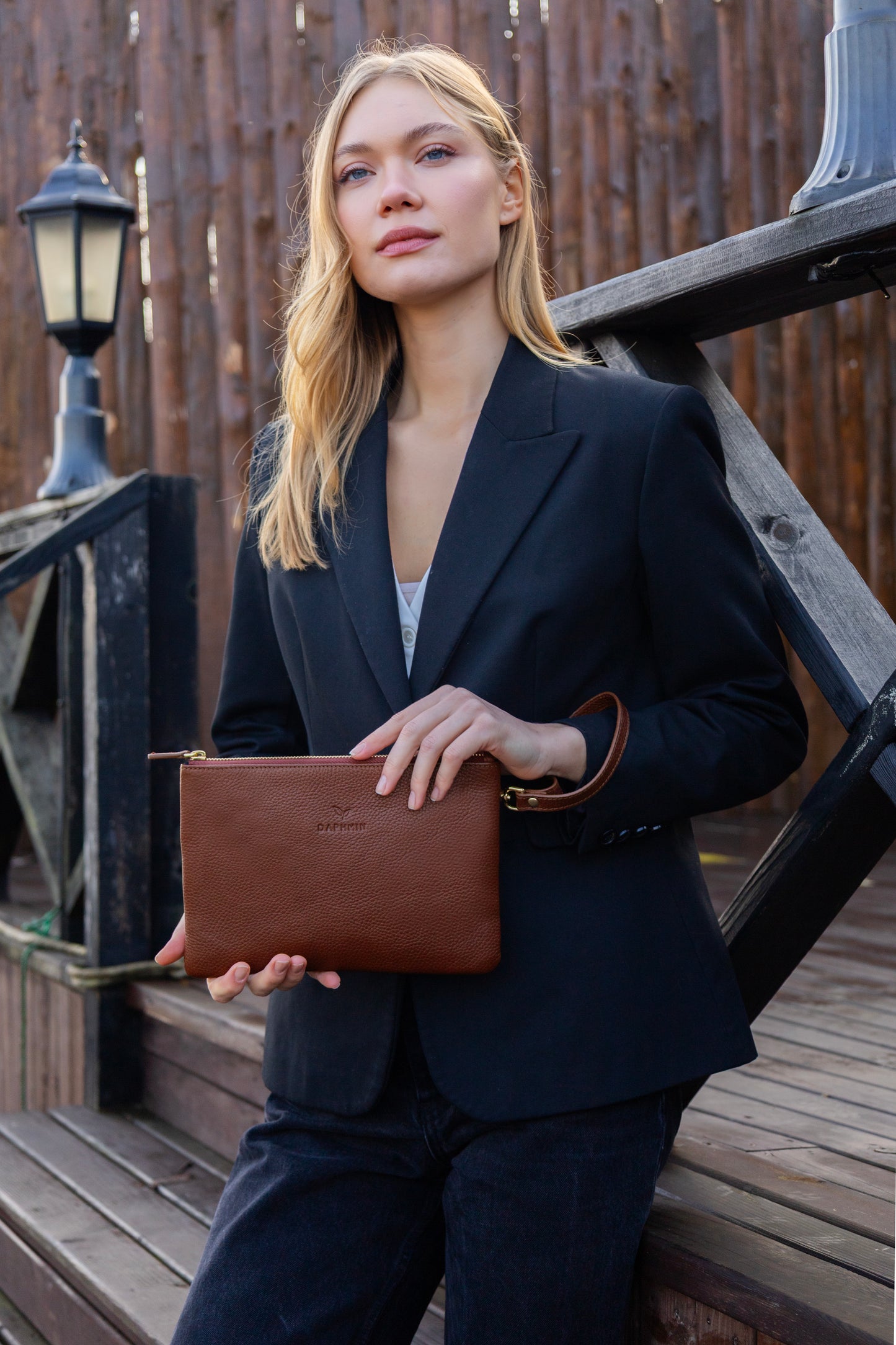 Carry Clutch - Kadın Hakiki Deri Omuz Askılı Taba Portföy/Çapraz Çanta