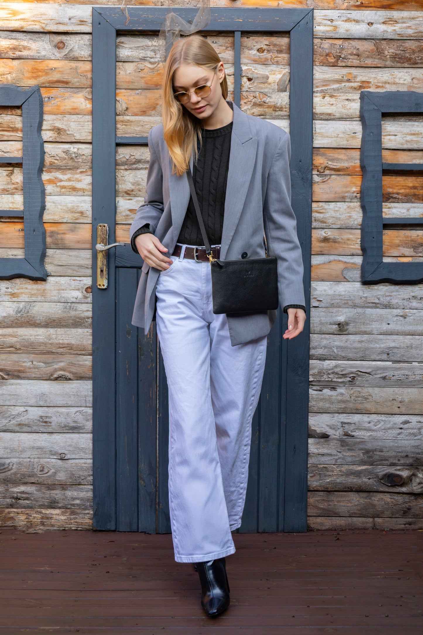 Carry Clutch - Kadın Hakiki Deri Omuz Askılı Siyah Portföy/Çapraz Çanta