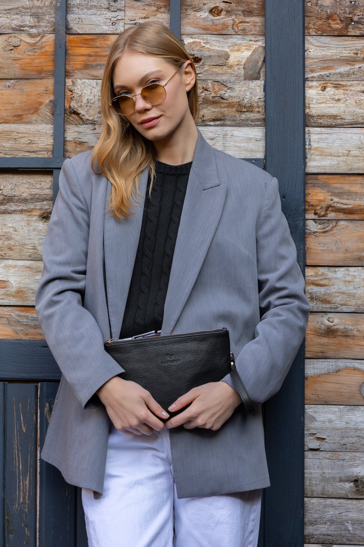 Carry Clutch - Kadın Hakiki Deri Omuz Askılı Siyah Portföy/Çapraz Çanta