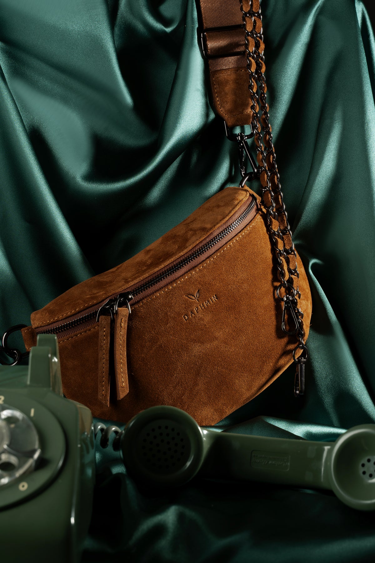 Suede Double-Strap Crossbody Bag – Tan, image 9