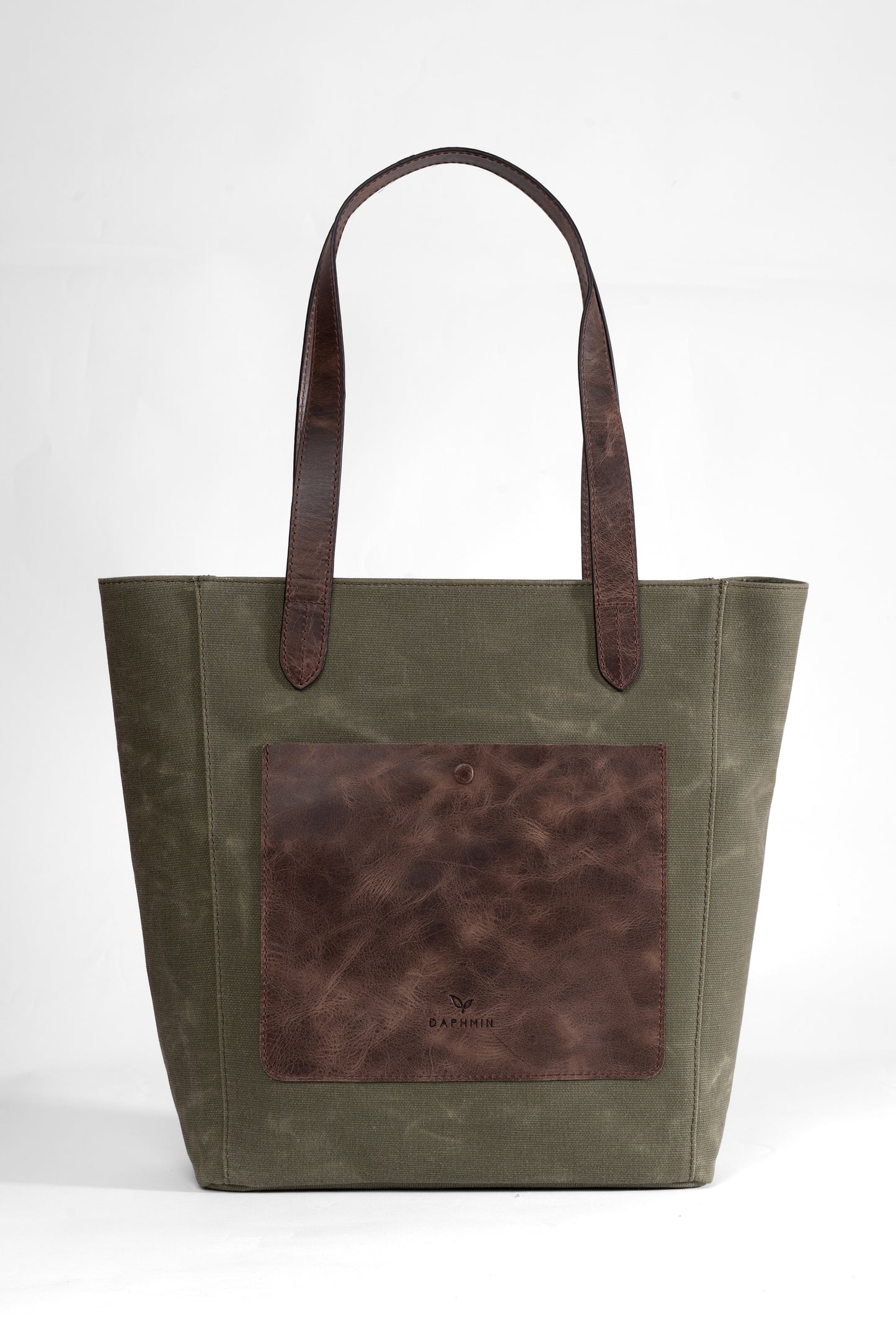 Daphne Everyday Large Kanvas Tote - Haki Omuz Çantası (Hakiki Deri Garnili)