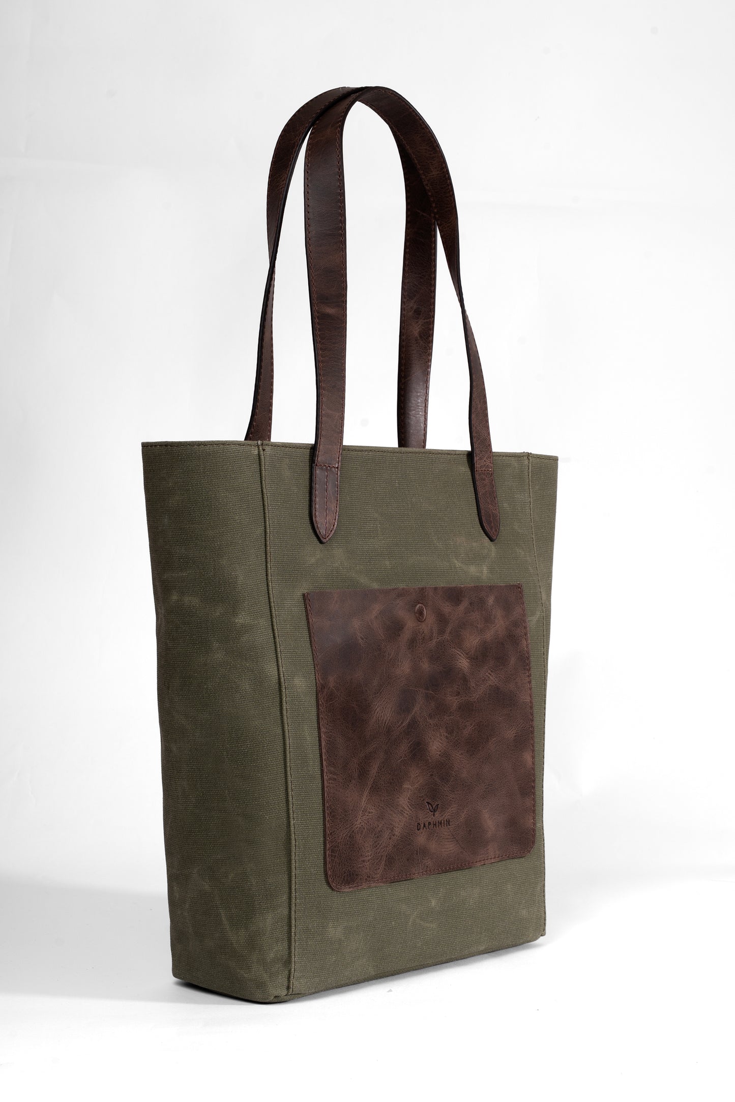 Daphne Everyday Large Kanvas Tote - Haki Omuz Çantası (Hakiki Deri Garnili)