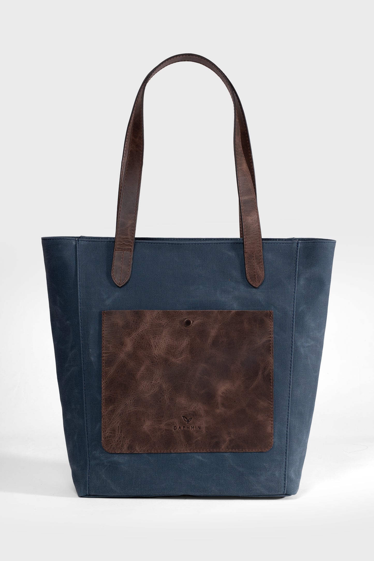Daphne Everyday Large Kanvas Tote - Mavi Omuz Çantası (Hakiki Deri Garnili)