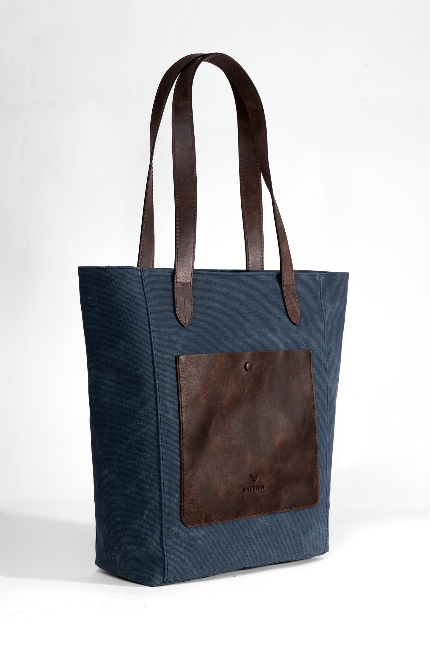 Daphne Everyday Large Kanvas Tote - Mavi Omuz Çantası (Hakiki Deri Garnili)