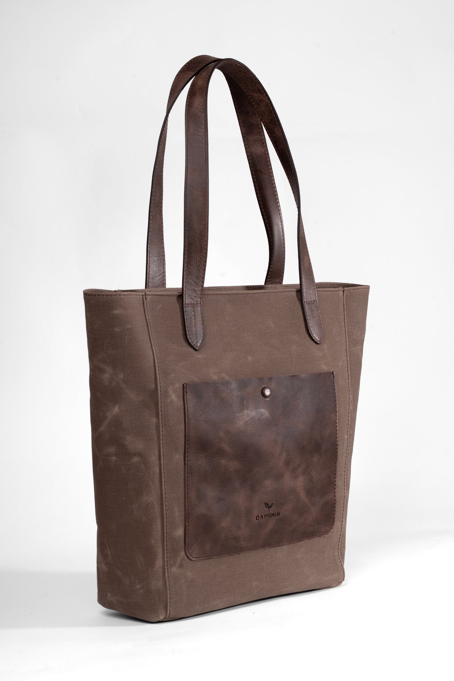 Daphne Everyday Large Kanvas Tote - Kahverengi Omuz Çantası (Hakiki Deri Garnili)