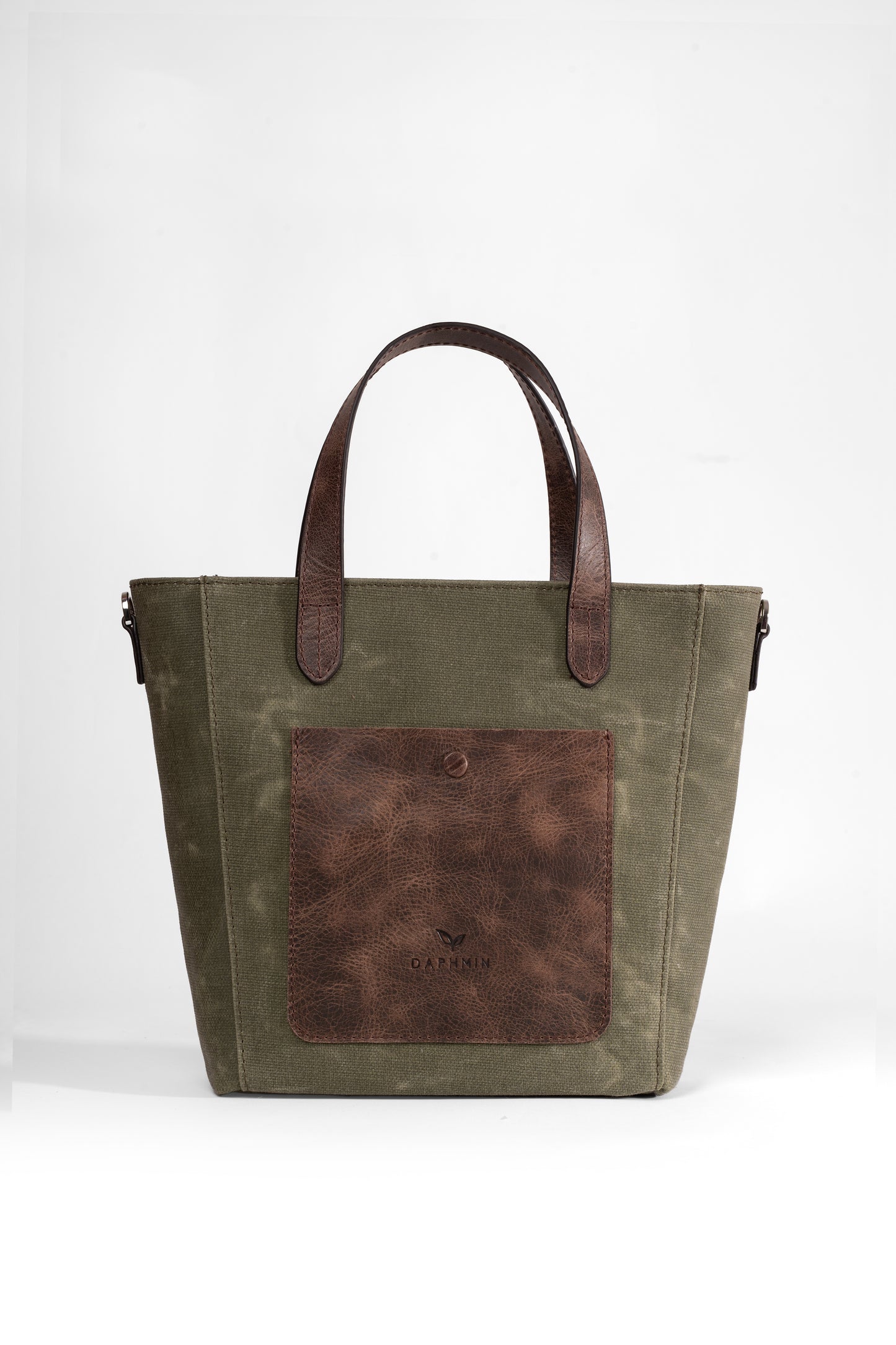 Daphne Flex Small Kanvas Tote - Haki El ve Omuz Çantası (Hakiki Deri Garnili)