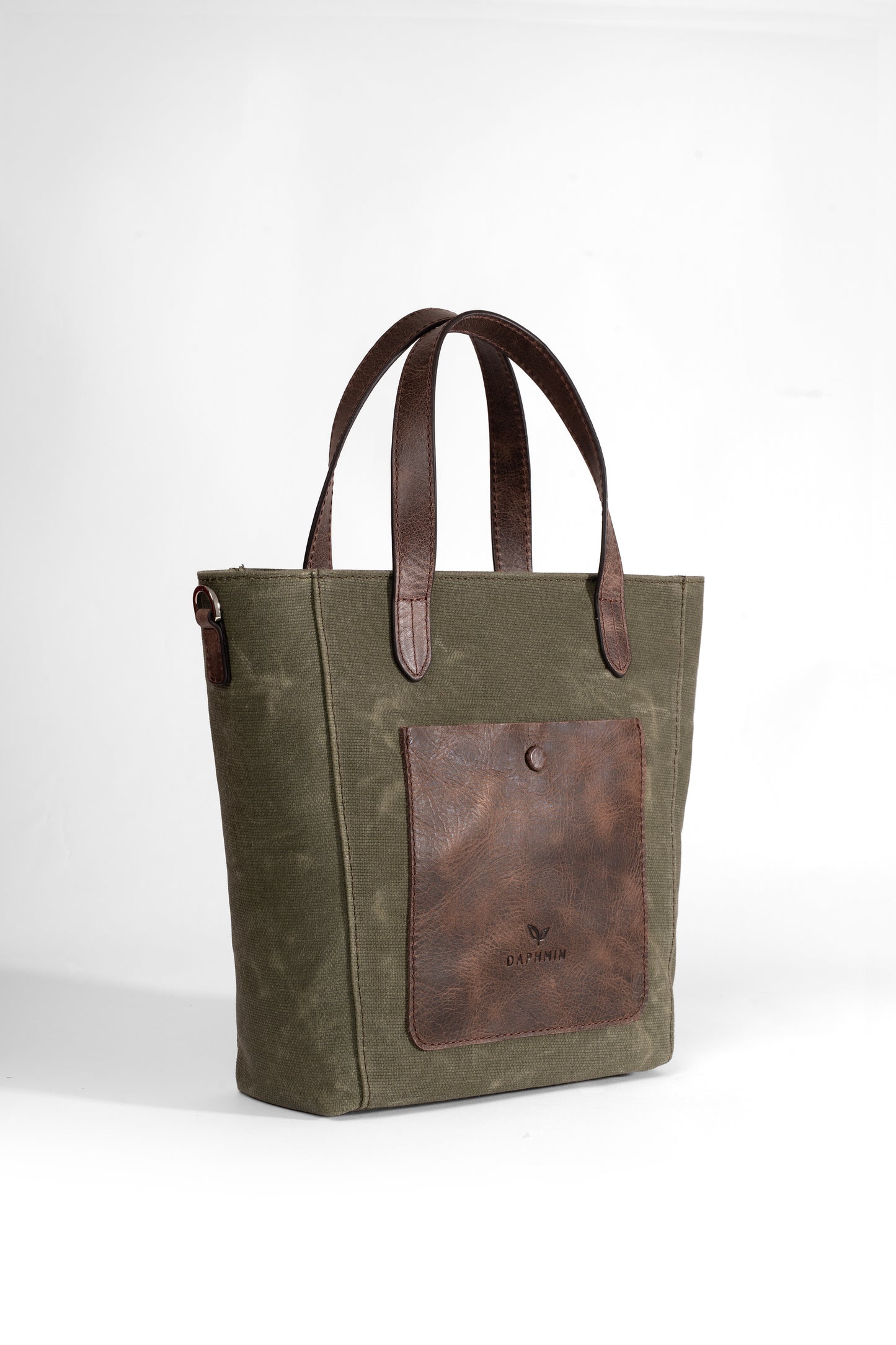 Daphne Flex Small Kanvas Tote - Haki El ve Omuz Çantası (Hakiki Deri Garnili)
