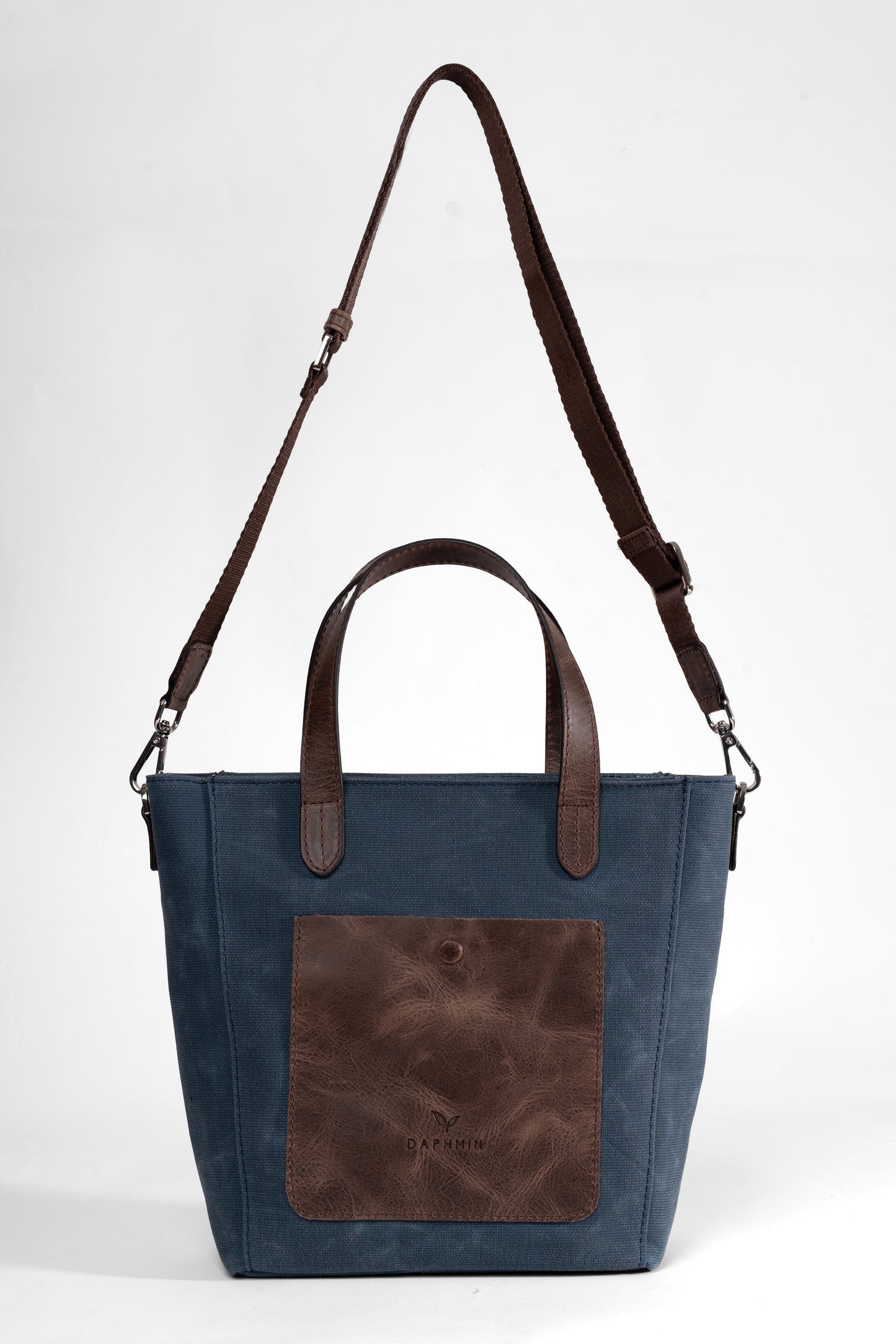 Daphne Flex Small Kanvas Tote - Mavi El ve Omuz Çantası (Hakiki Deri Garnili)