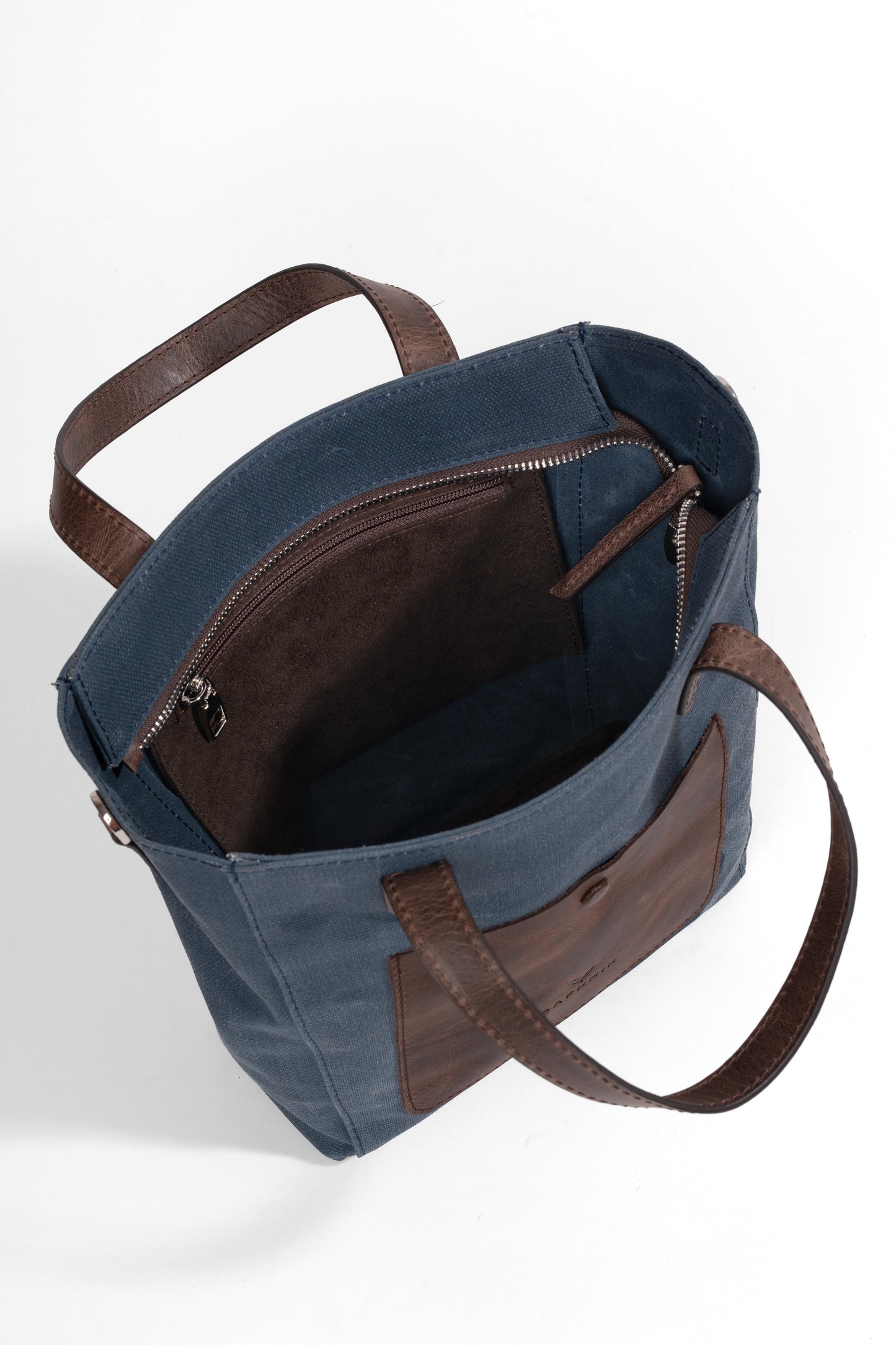 Daphne Flex Small Kanvas Tote - Mavi El ve Omuz Çantası (Hakiki Deri Garnili)