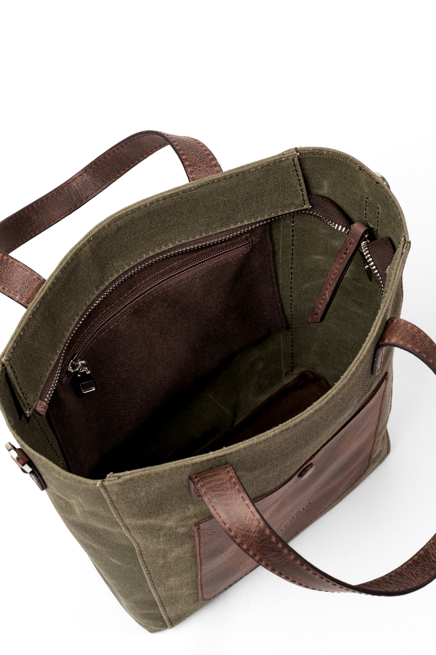 Daphne Flex Small Kanvas Tote - Haki El ve Omuz Çantası (Hakiki Deri Garnili)
