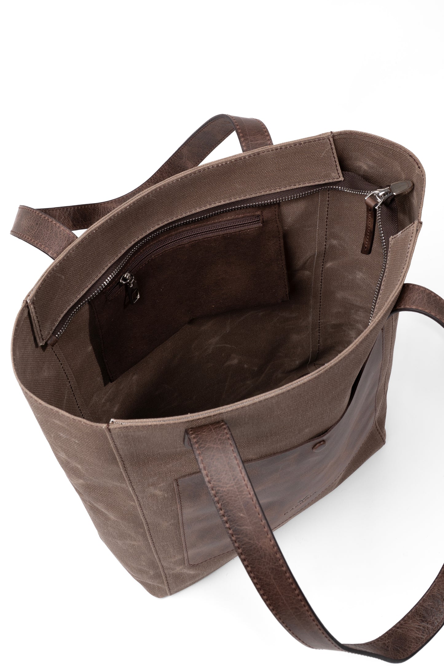 Daphne Everyday Large Kanvas Tote - Kahverengi Omuz Çantası (Hakiki Deri Garnili)