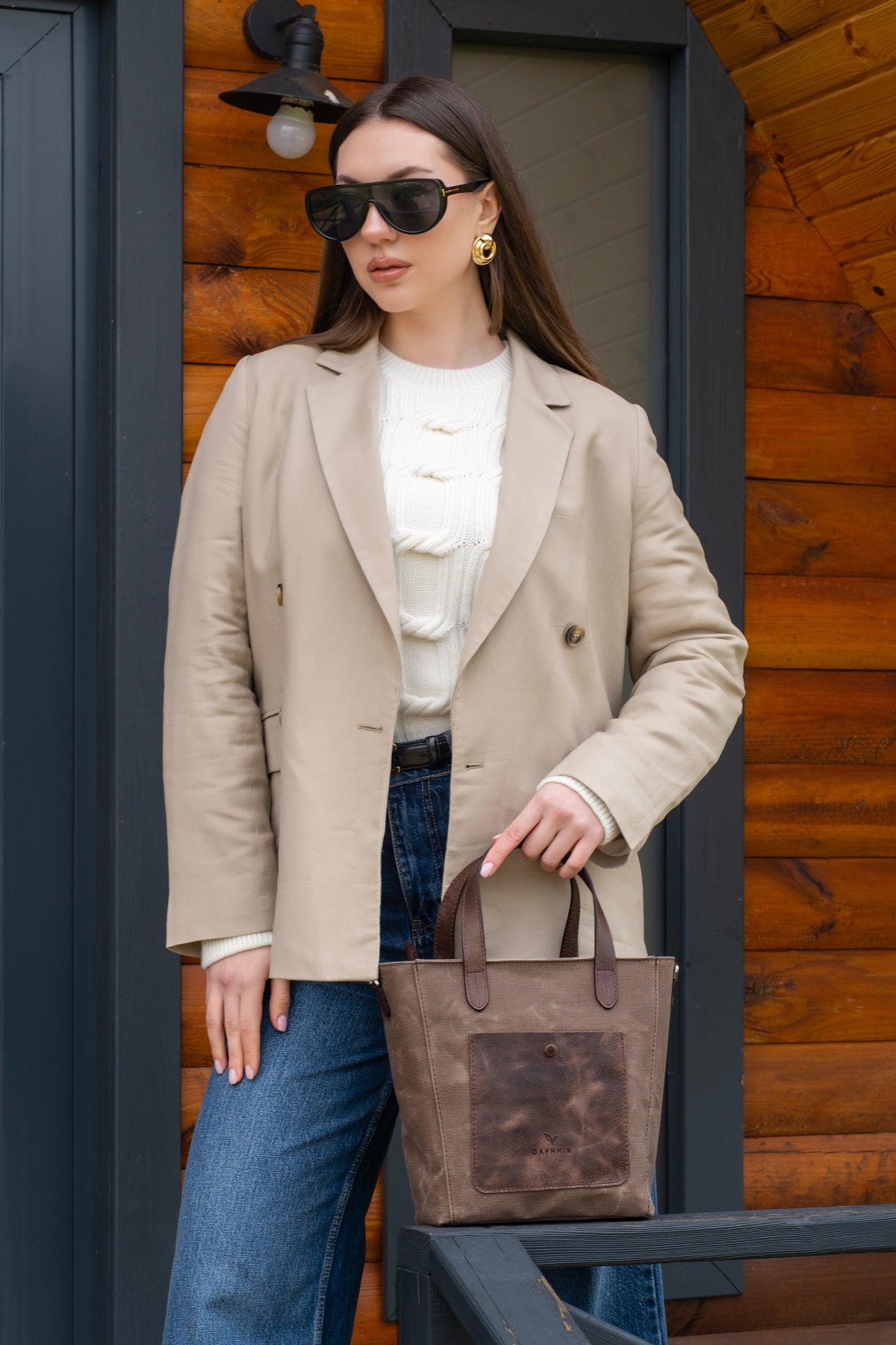 Daphne Flex Small Kanvas Tote - Kahverengi El ve Omuz Çantası (Hakiki Deri Garnili)