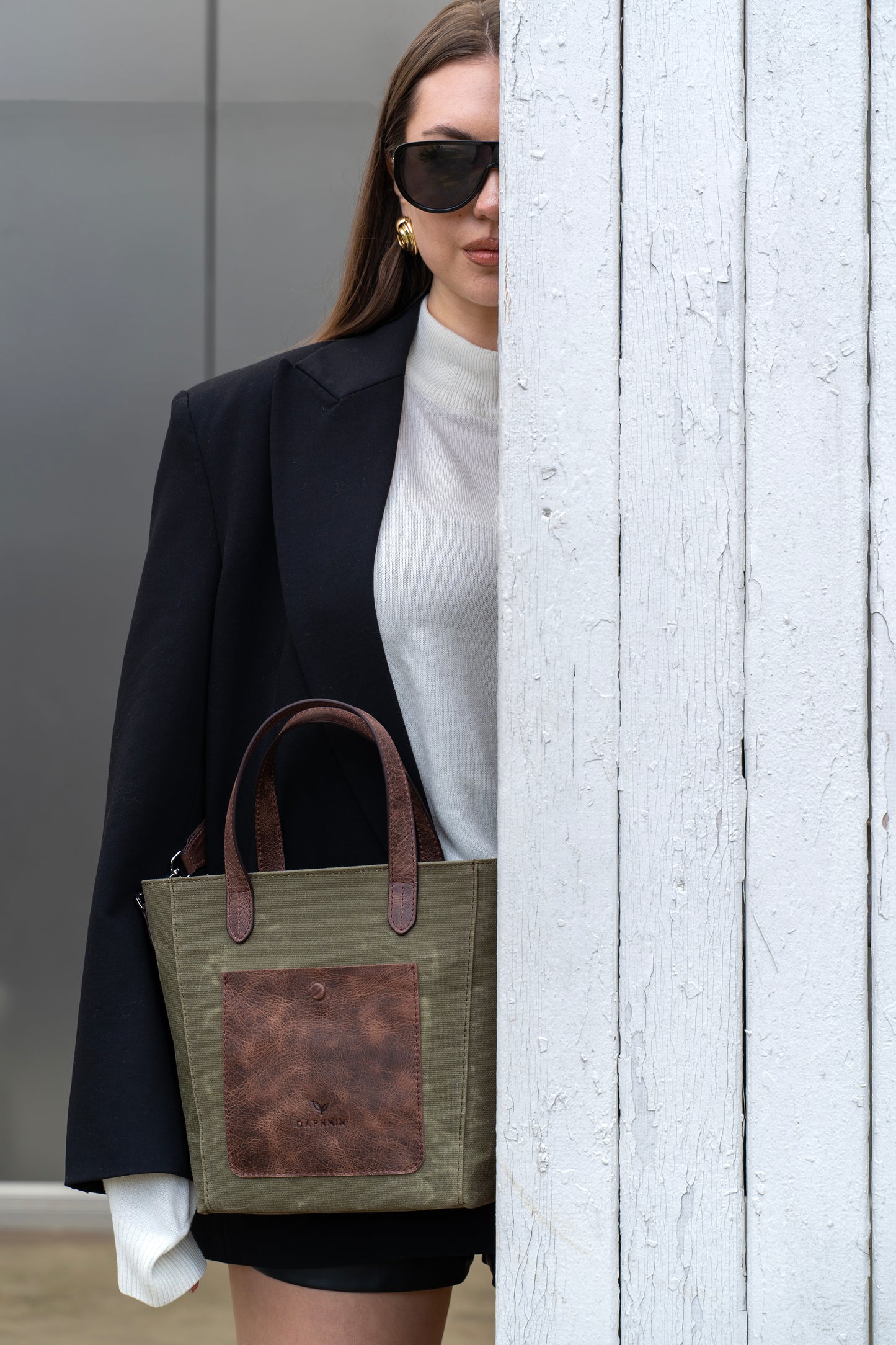 Daphne Flex Small Kanvas Tote - Haki El ve Omuz Çantası (Hakiki Deri Garnili)