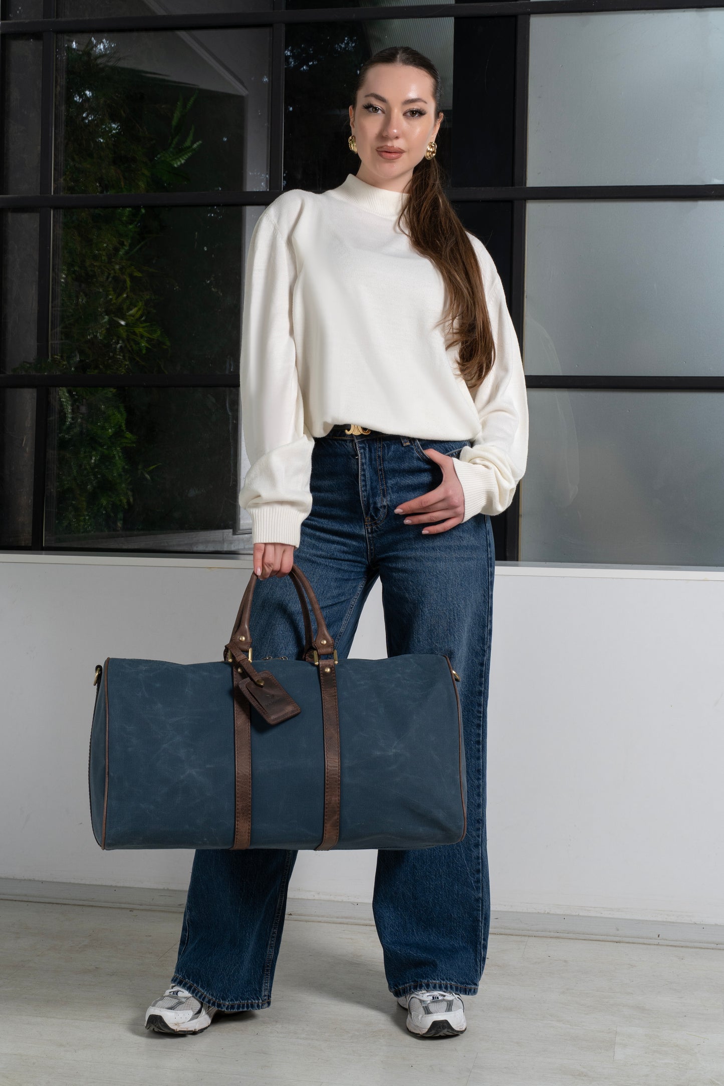 Daphmin Canvas Weekender – Mavi Kanvas/Deri Garnili Seyahat Çantası