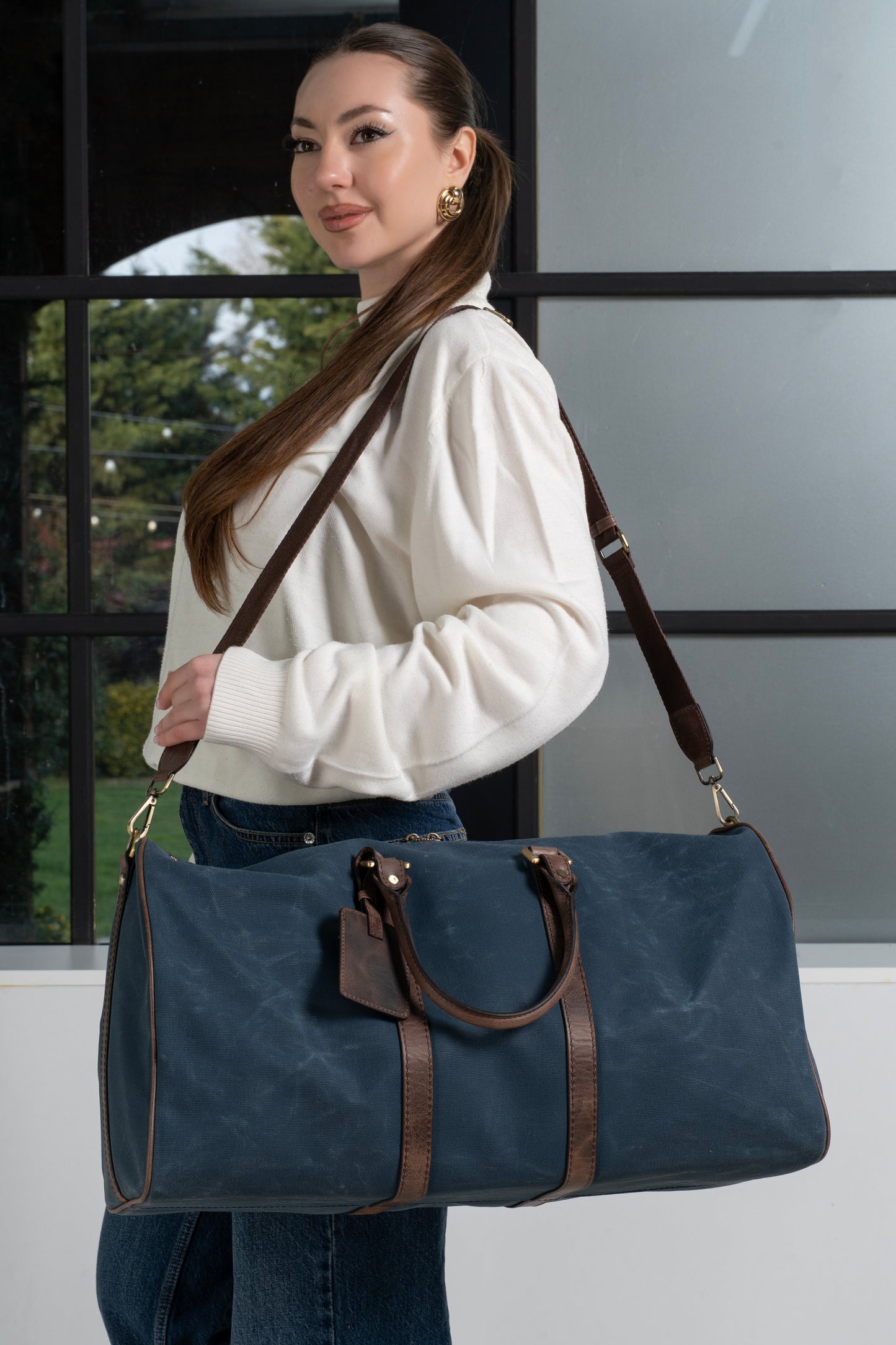 Daphmin Canvas Weekender – Mavi Kanvas/Deri Garnili Seyahat Çantası
