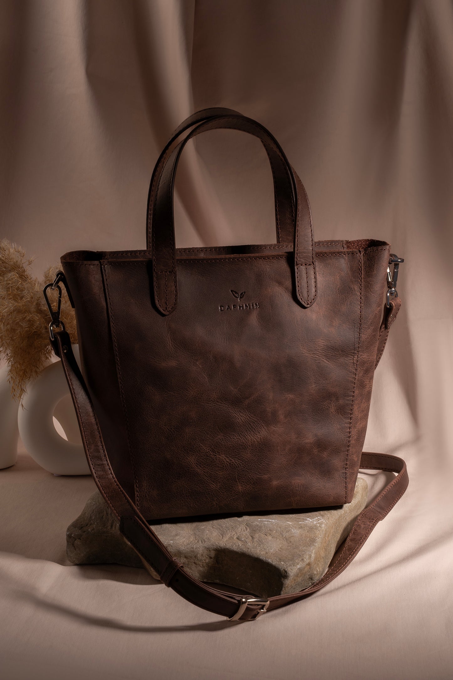 Daphne Flex Small Tote - Kahverengi Hakiki Deri El ve Omuz Çantası