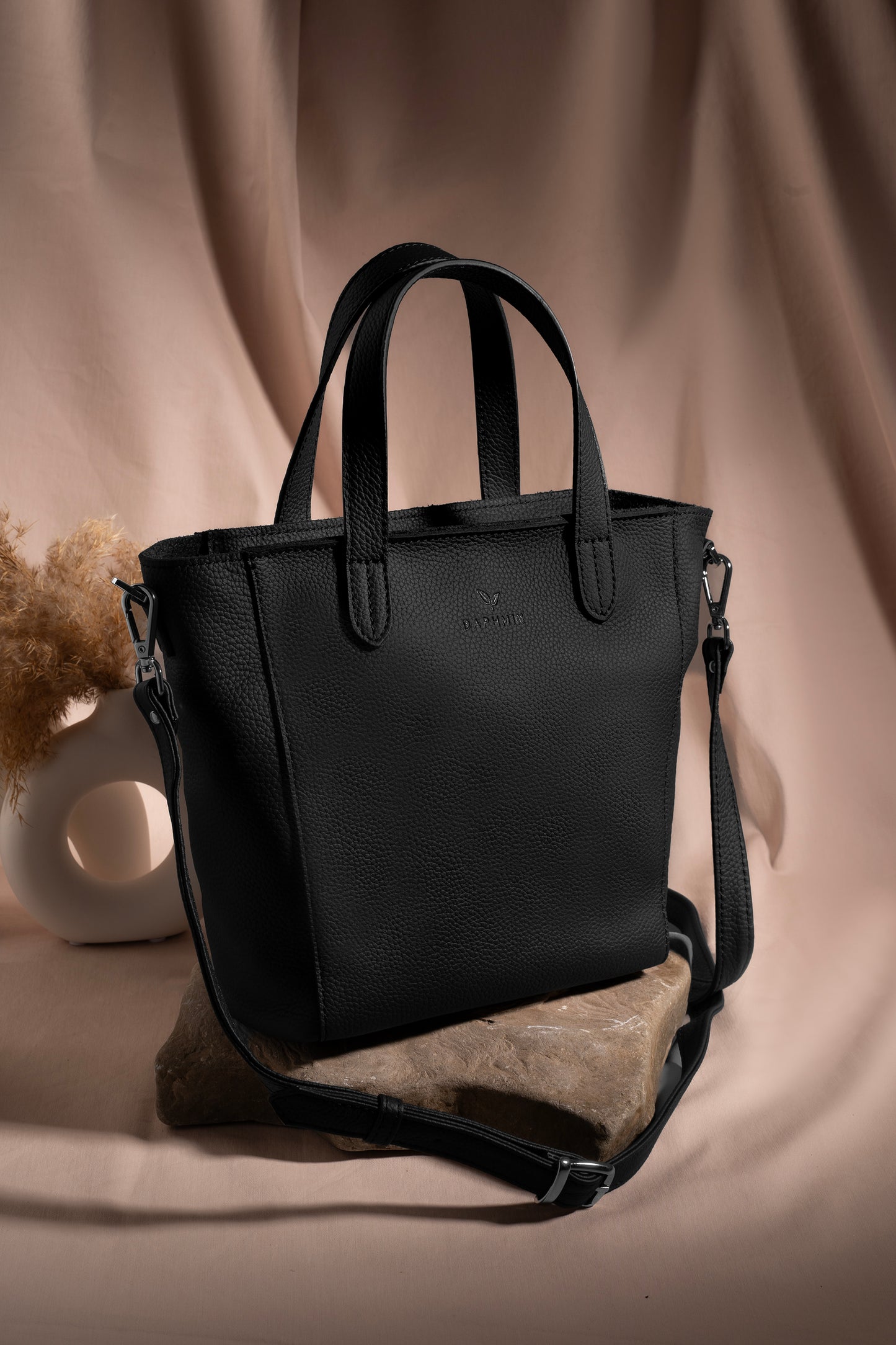 Daphne Flex Small Tote - Siyah Hakiki Deri El ve Omuz Çantası
