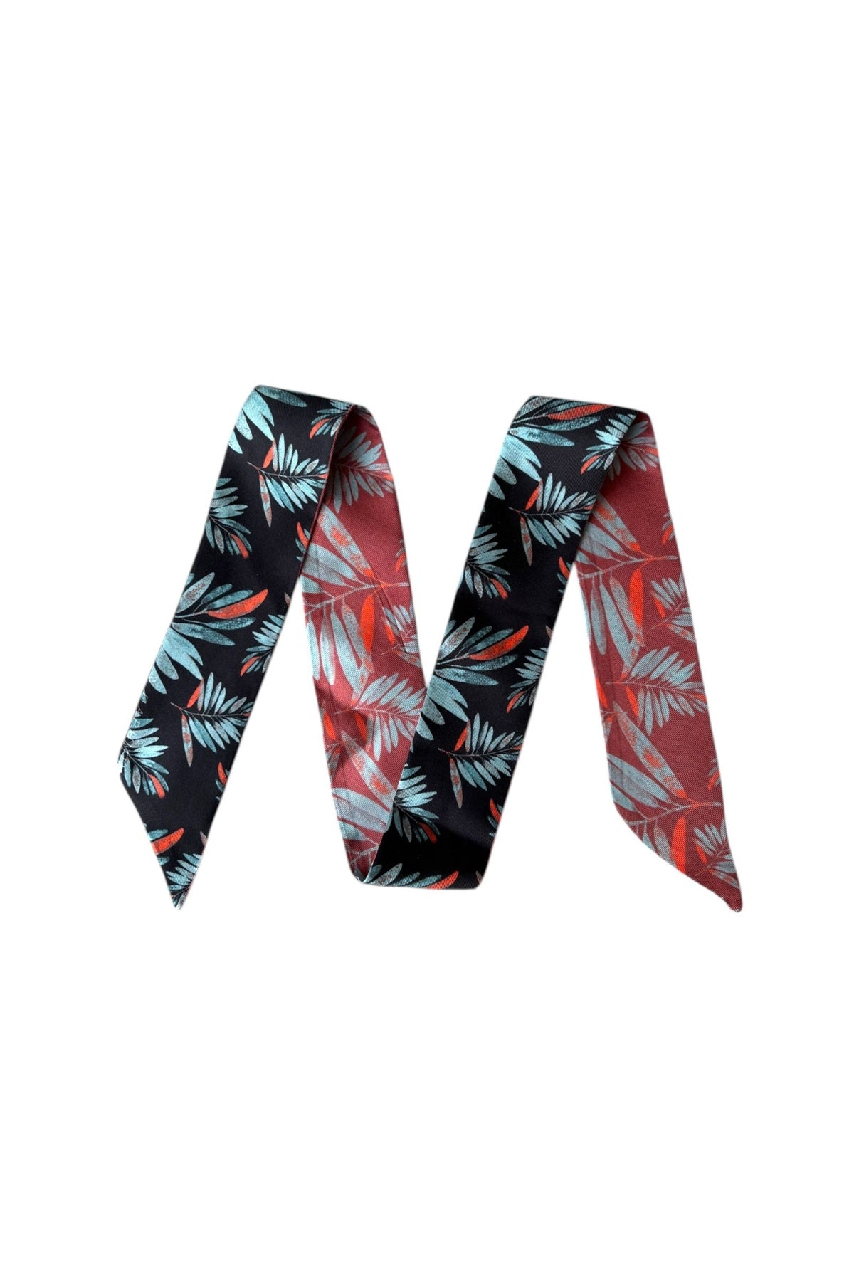 Noir Jardin Double-Sided Slim Silk Scarf, image 3